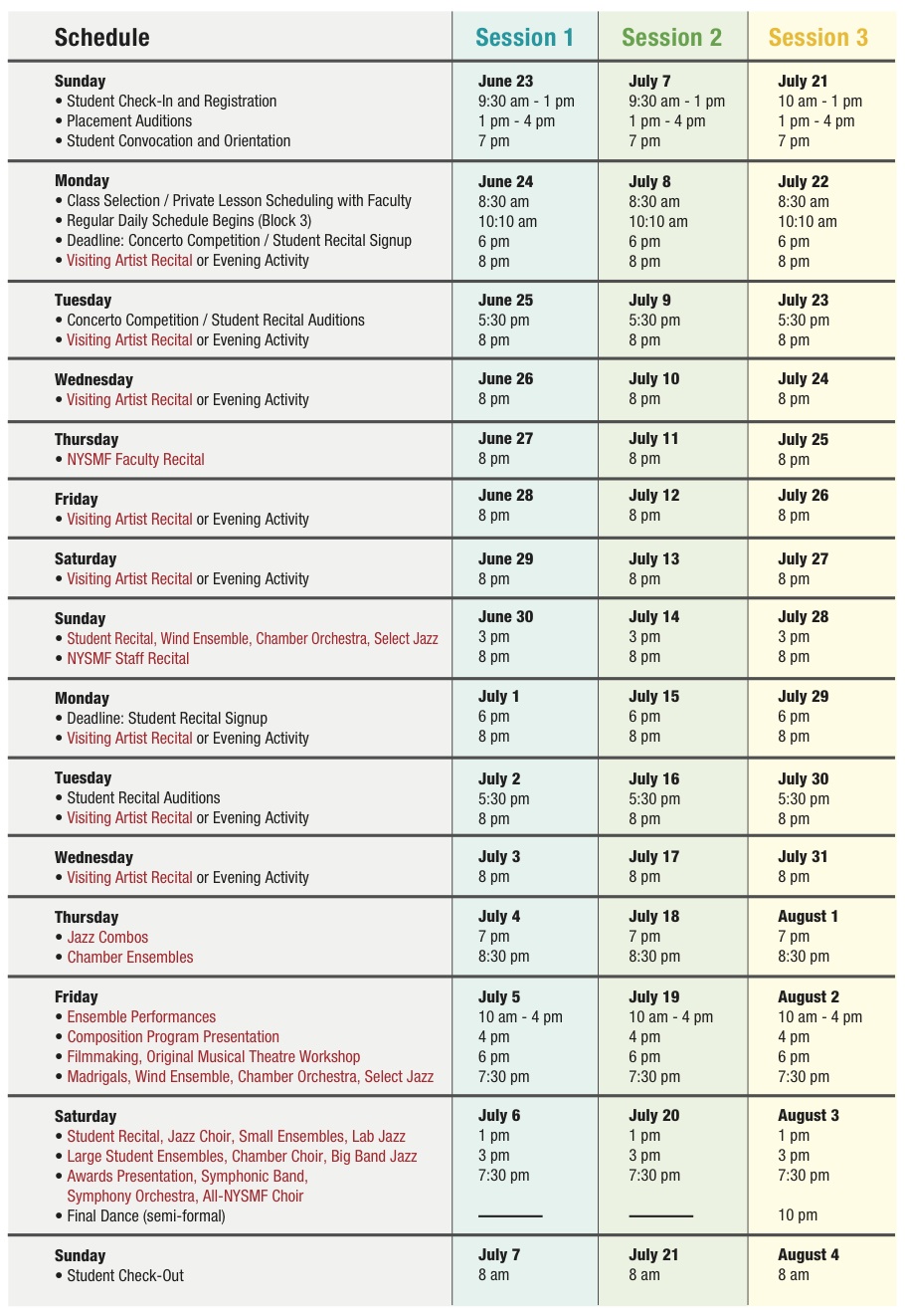 nysmf music camp calendar